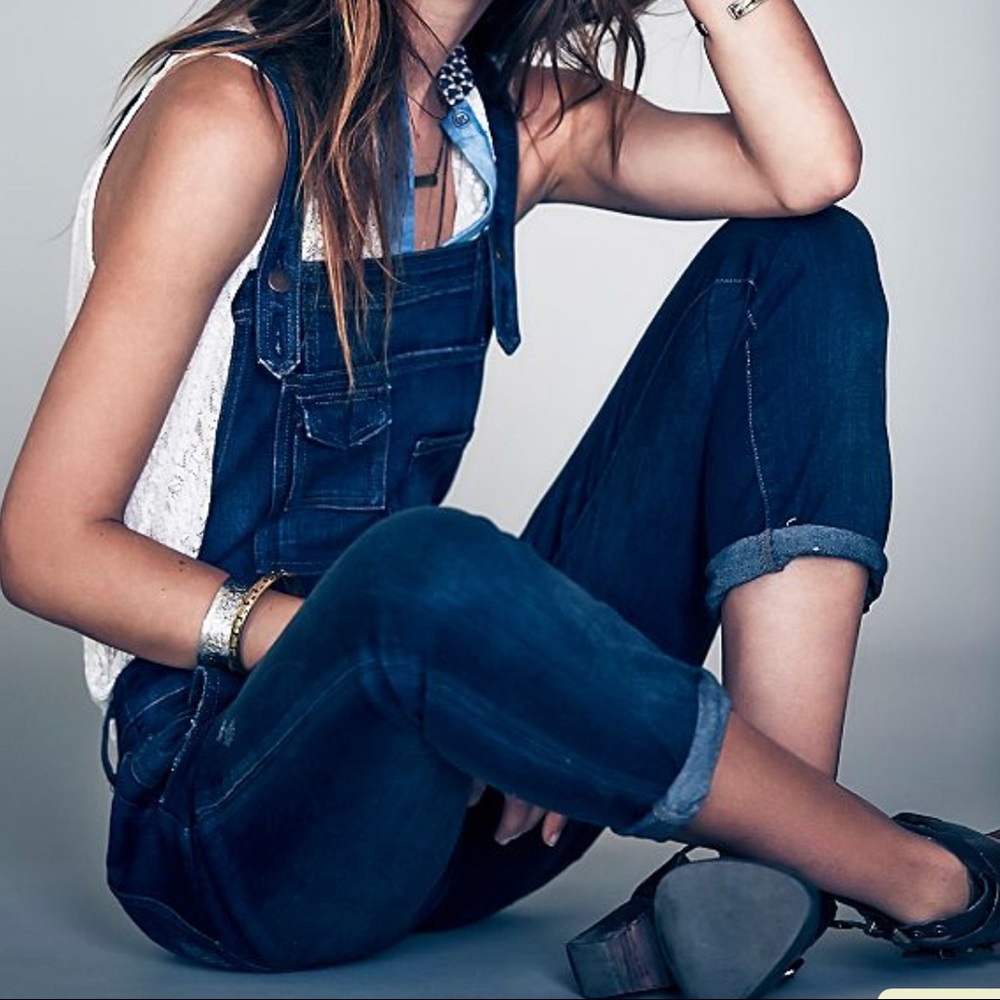 Free People washed denim overalls